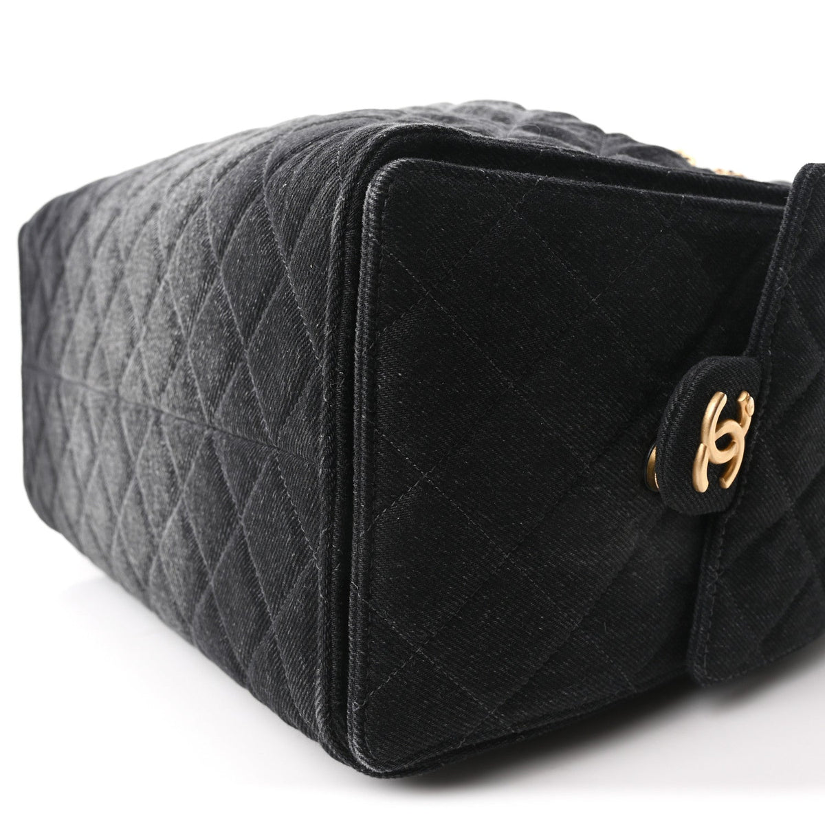 Washed Denim Quilted Medium Chanel 25 Handbag Black