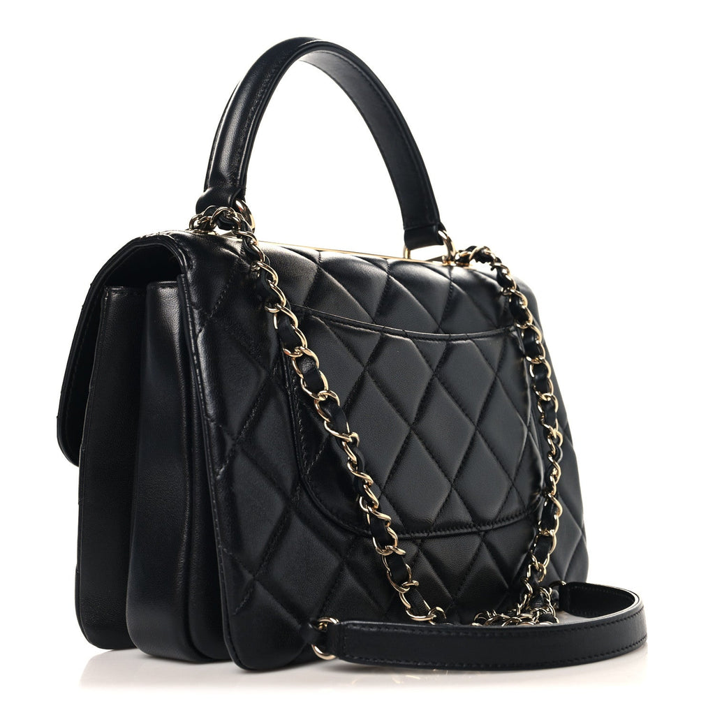 Lambskin Quilted Small Trendy CC Dual Handle Flap Bag Black