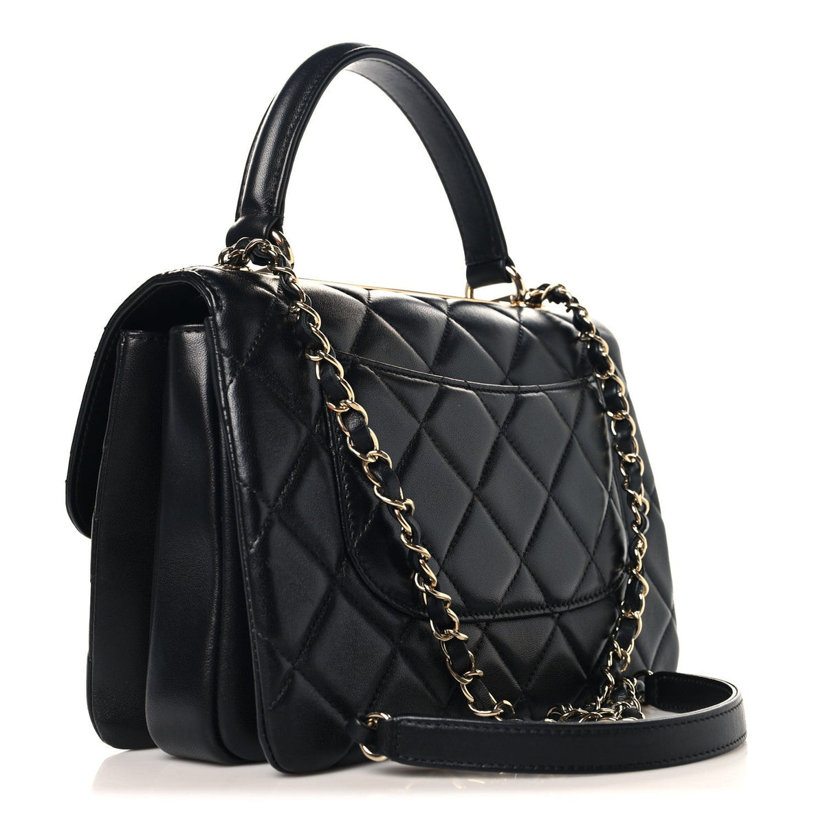Lambskin Quilted Small Trendy CC Dual Handle Flap Bag Black