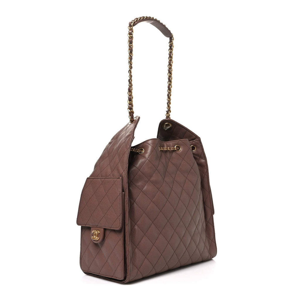 Caviar Quilted Medium Chanel 25 Handbag Brown