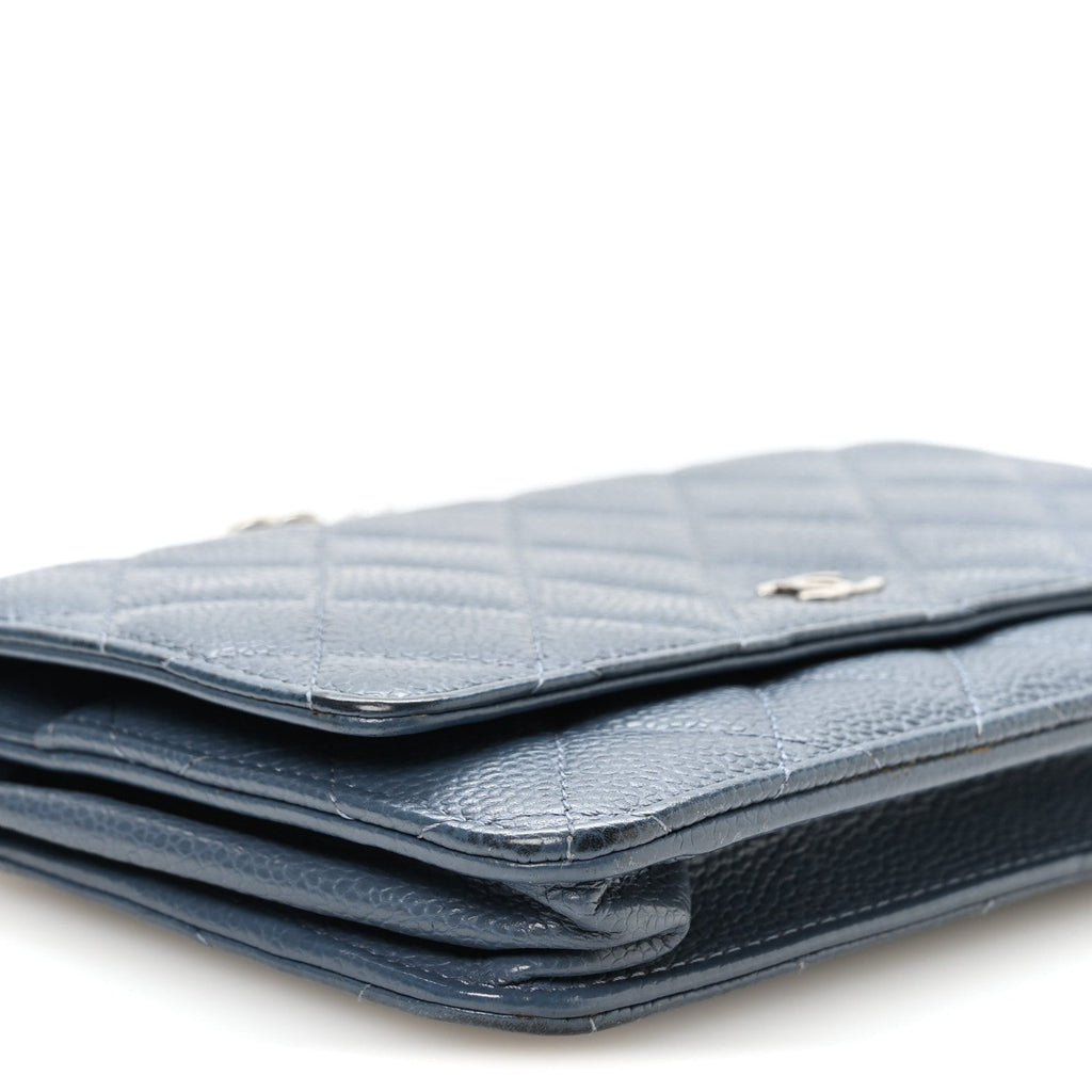 Caviar Quilted Wallet on Chain WOC Blue