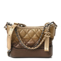 Metallic Goatskin Quilted Small Gabrielle Hobo Gold Bronze