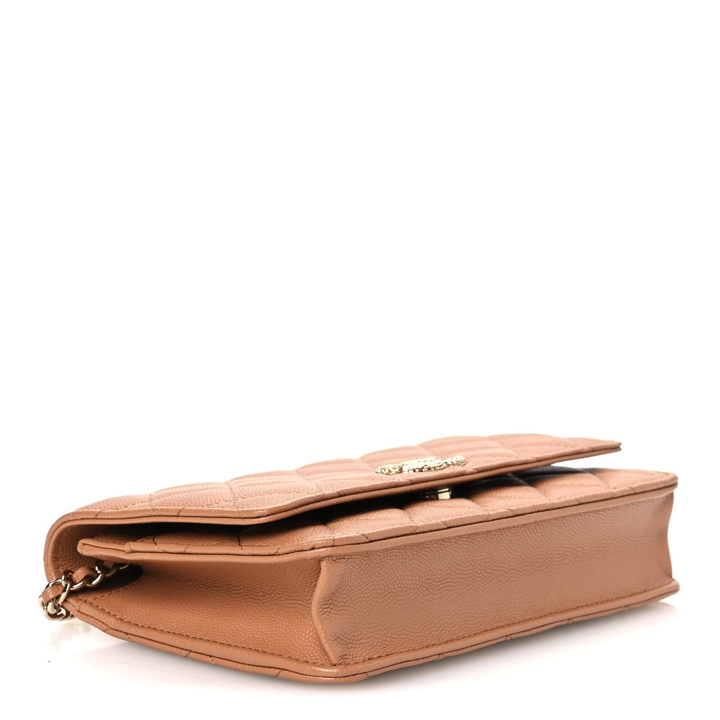 Caviar Quilted Studded CC Wallet on Chain WOC Brown