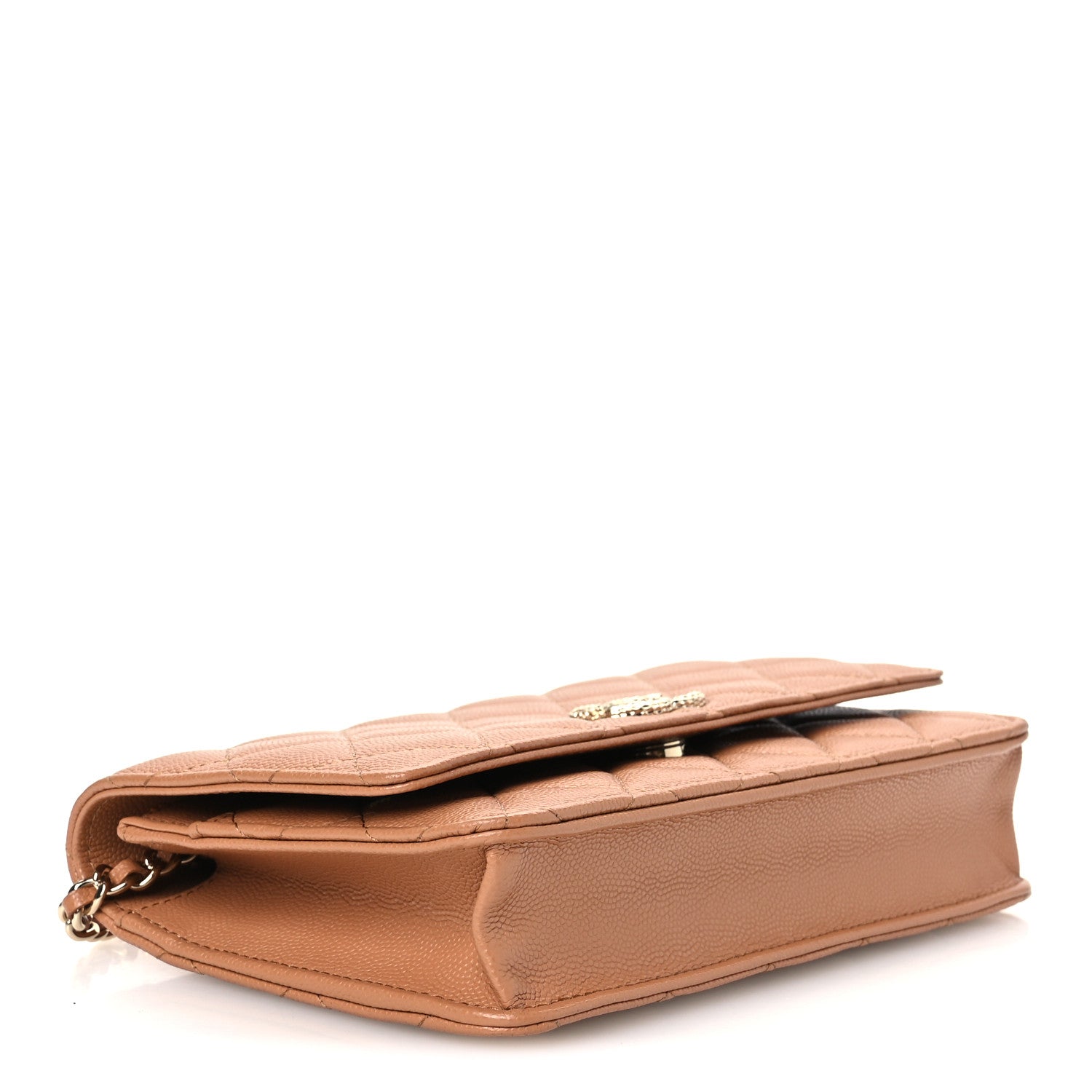 Caviar Quilted Studded CC Wallet on Chain WOC Brown