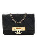 Lambskin Quilted Golden Class Wallet on Chain WOC Black