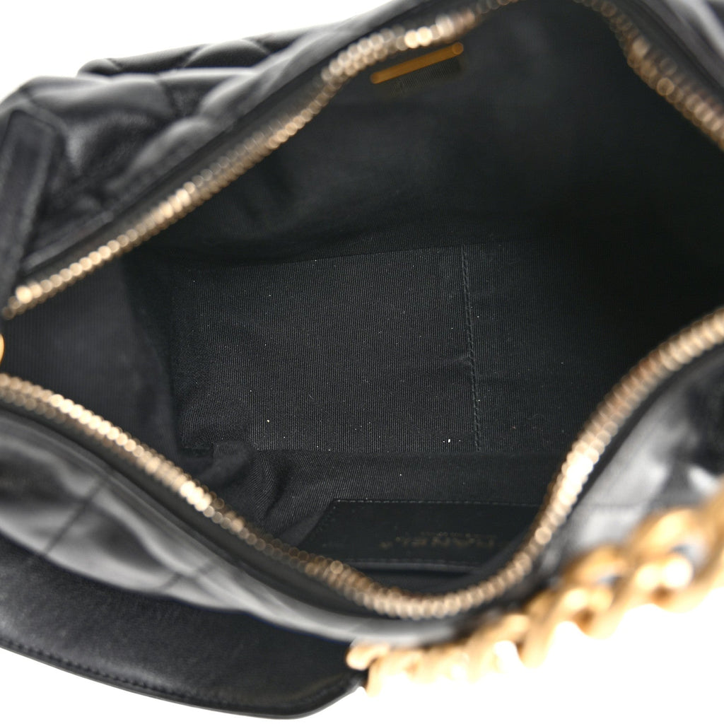 Shiny Lambskin Quilted Trendy Pockets Hobo Black