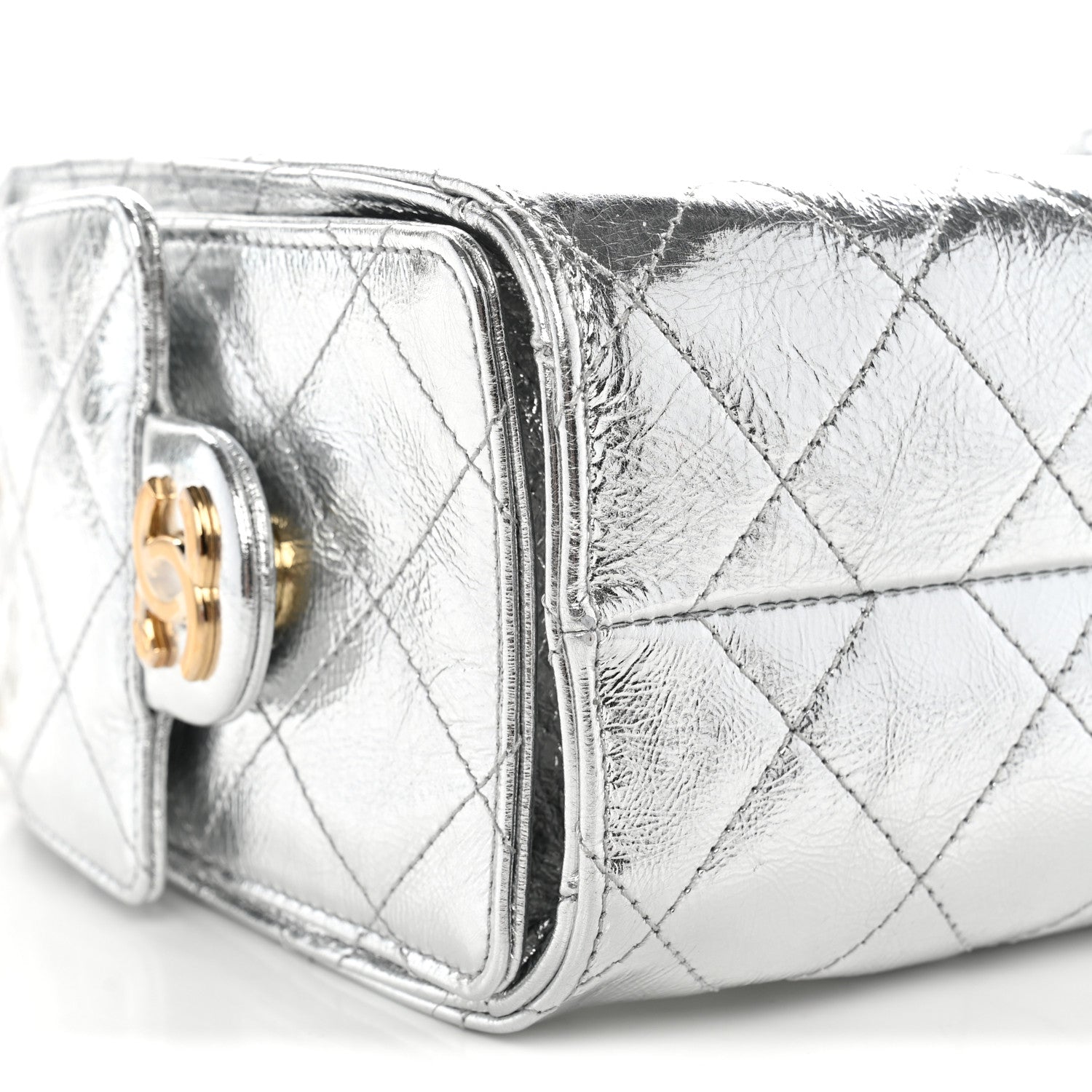 Metallic Aged Calfskin Quilted Mini Chanel 25 Handbag Silver