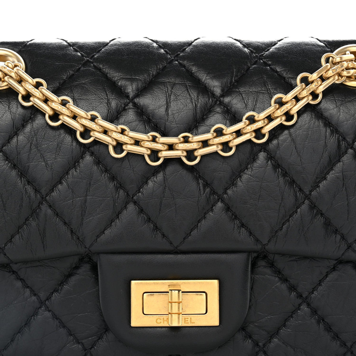 Aged Calfskin Quilted 2.55 Reissue Mini Flap Black