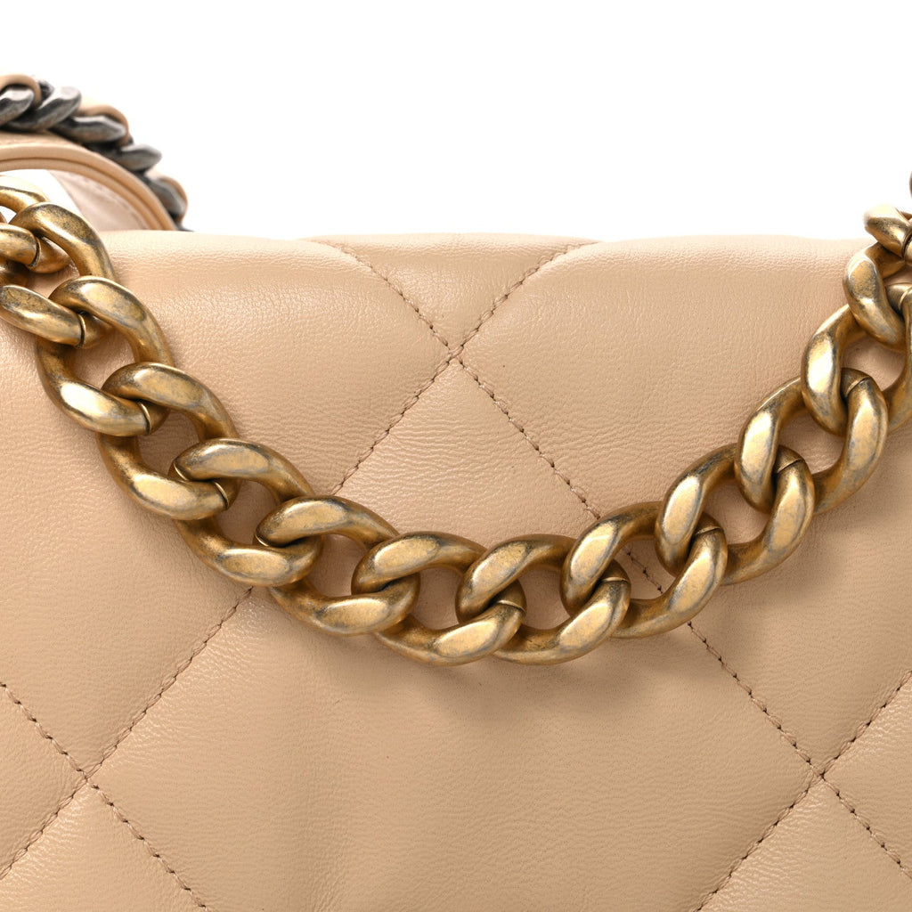 Goatskin Quilted Medium Chanel 19 Flap Beige