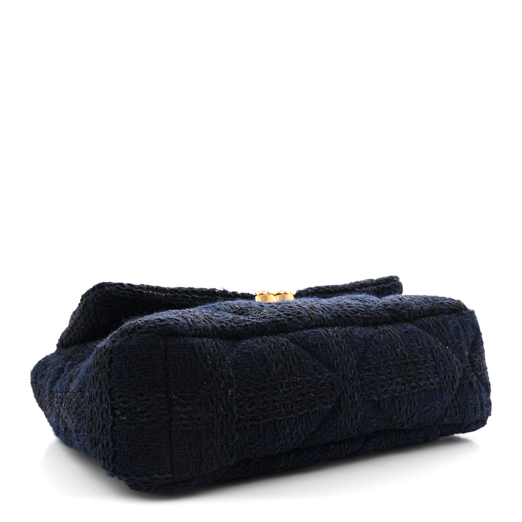 Tweed Quilted Large Chanel 19 Flap Navy Blue