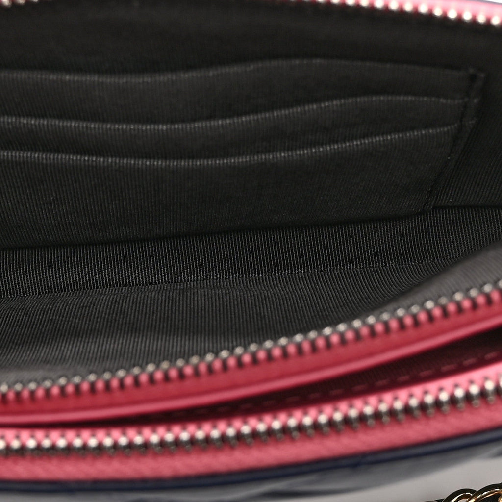 Aged Calfskin Chevron Quilted Small Gabrielle Clutch With Chain  Navy Black Pink