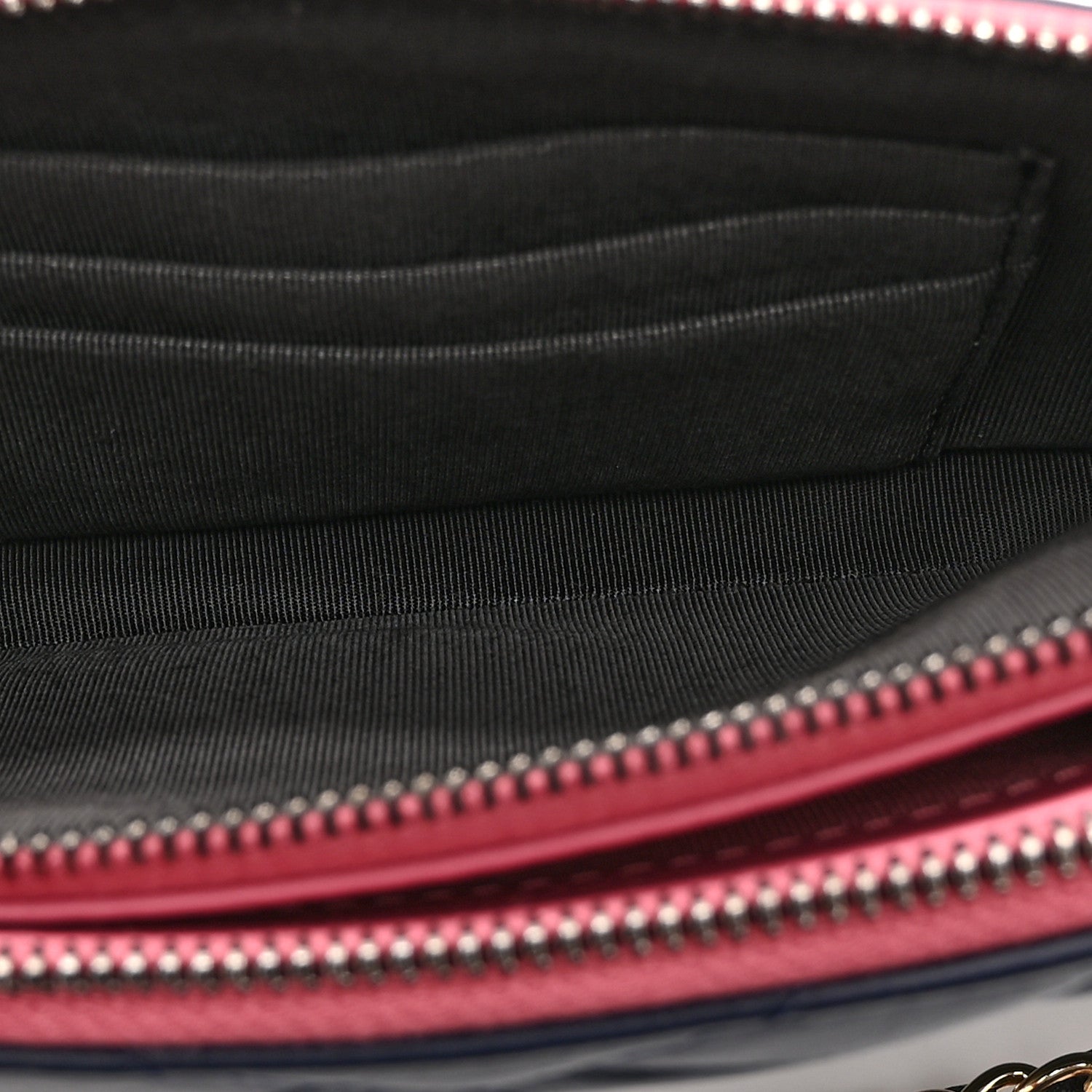 Aged Calfskin Chevron Quilted Small Gabrielle Clutch With Chain  Navy Black Pink