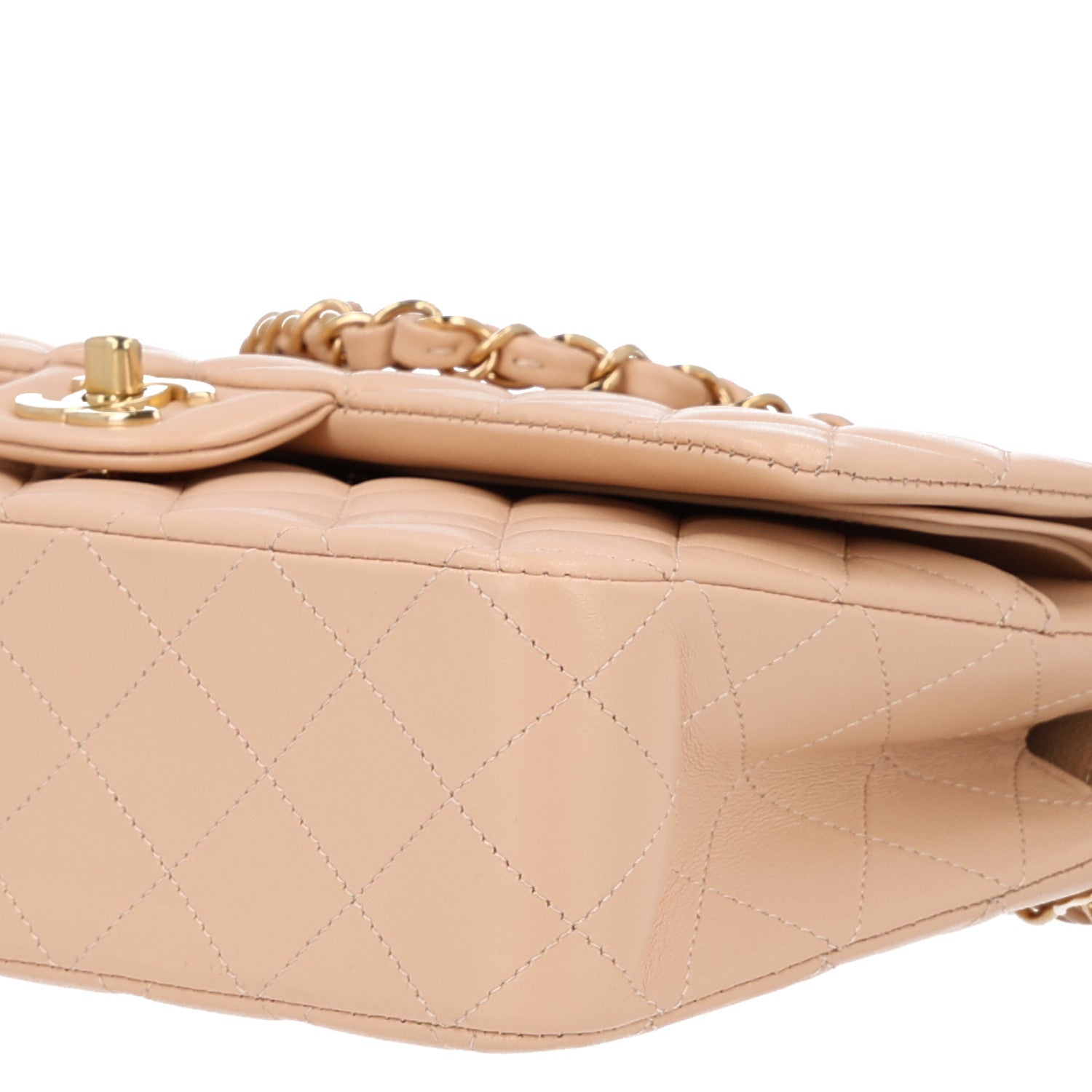 Lambskin Quilted Medium Double Flap Beige
