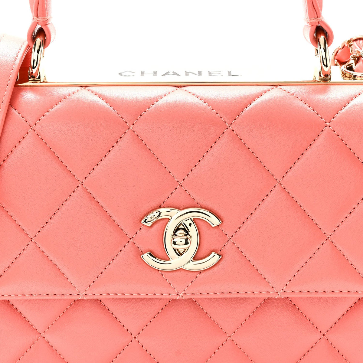 Lambskin Quilted Small Trendy CC Flap Dual Handle Bag Coral