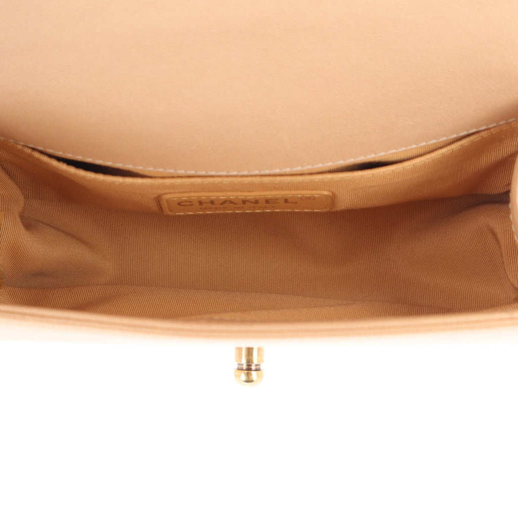 Metallic Caviar Quilted Small Boy Flap Gold