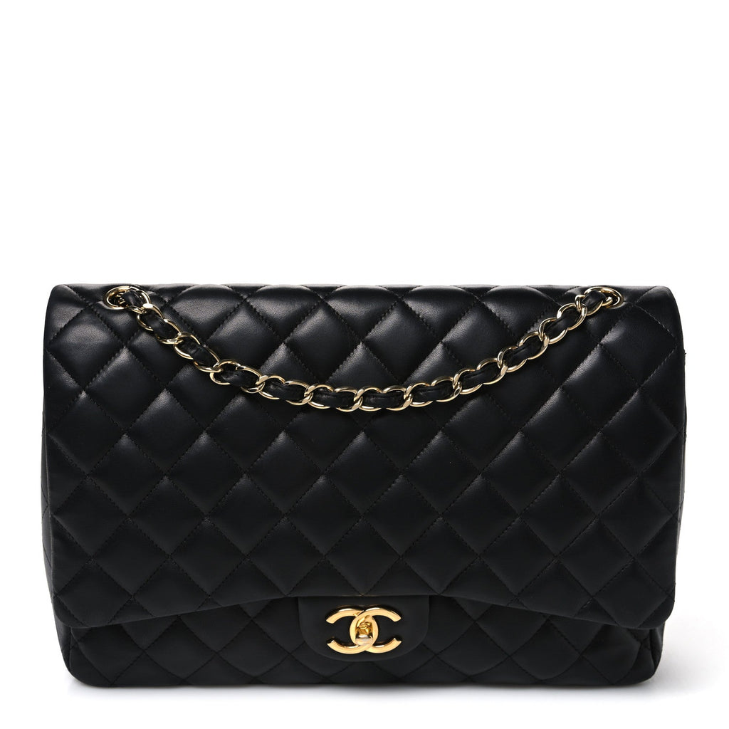 Lambskin Quilted Maxi Double Flap Black