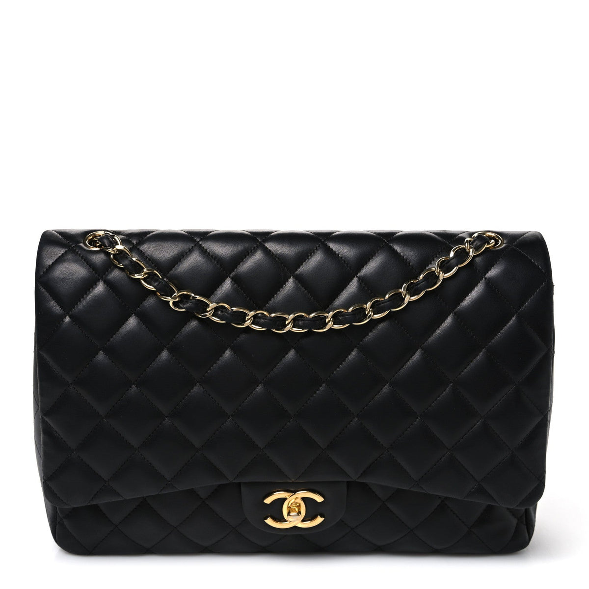 Lambskin Quilted Maxi Double Flap Black