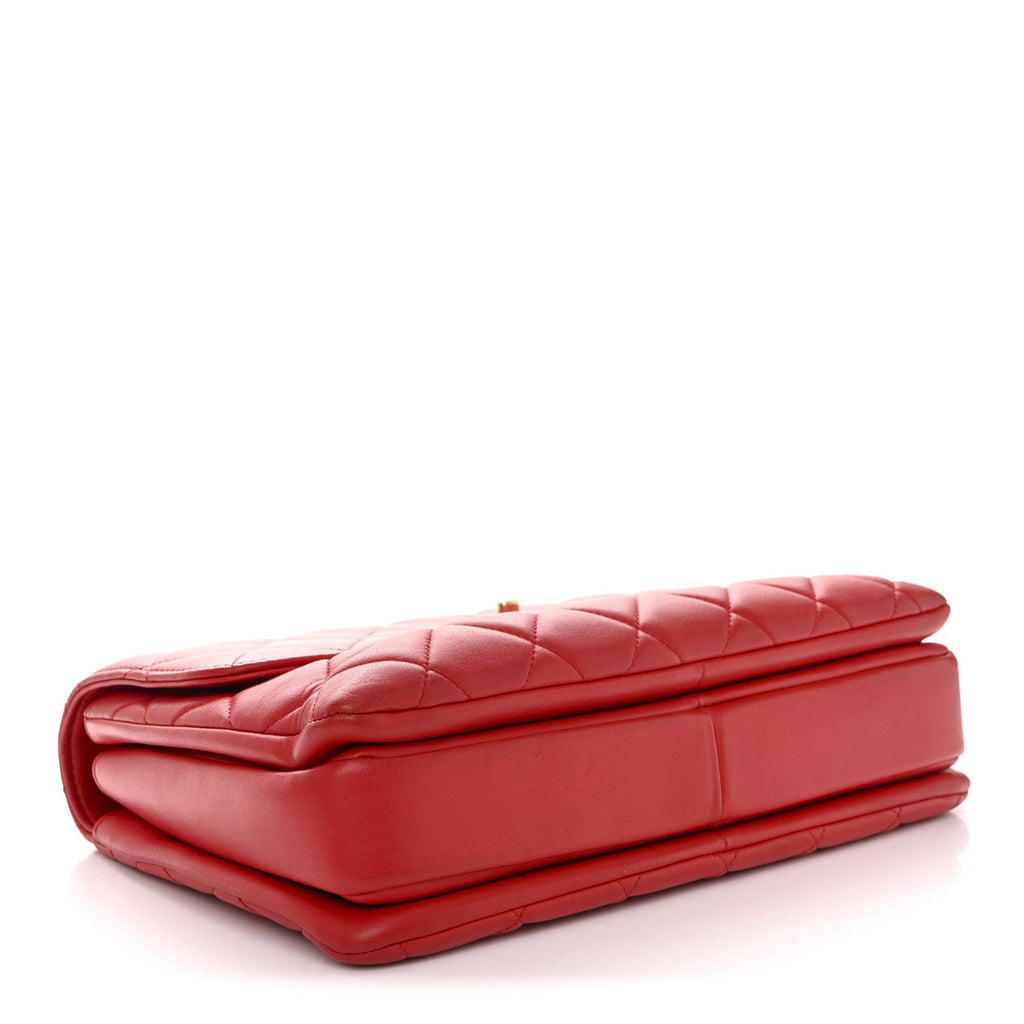 Lambskin Quilted Medium Trendy CC Flap Dual Handle Bag Red