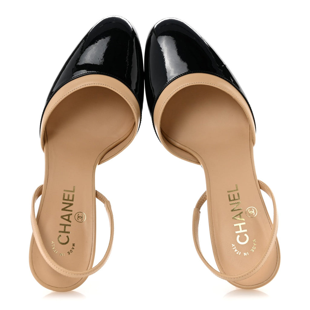 Patent Lambskin Gabrielle Slingback Pumps 40 Beige Black
