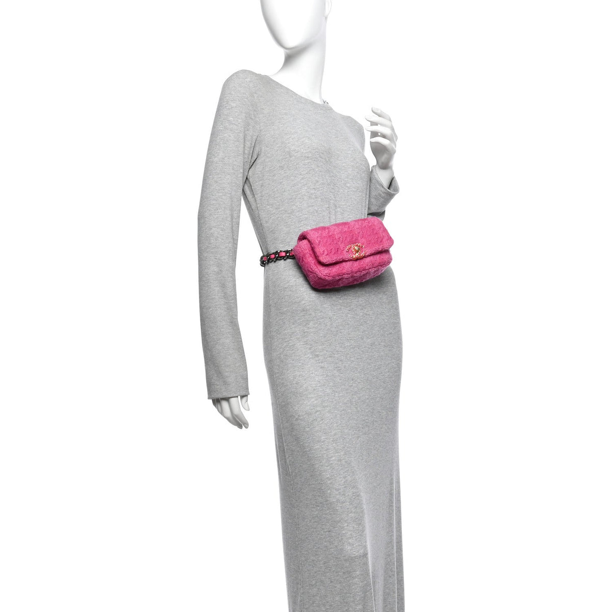 Tweed Quilted Chanel 19 Waist Bag Pink