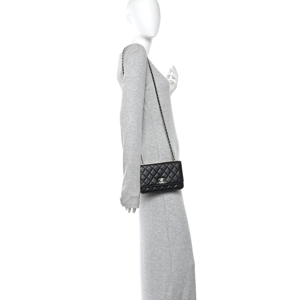 Lambskin Quilted Trendy CC Wallet On Chain WOC Black