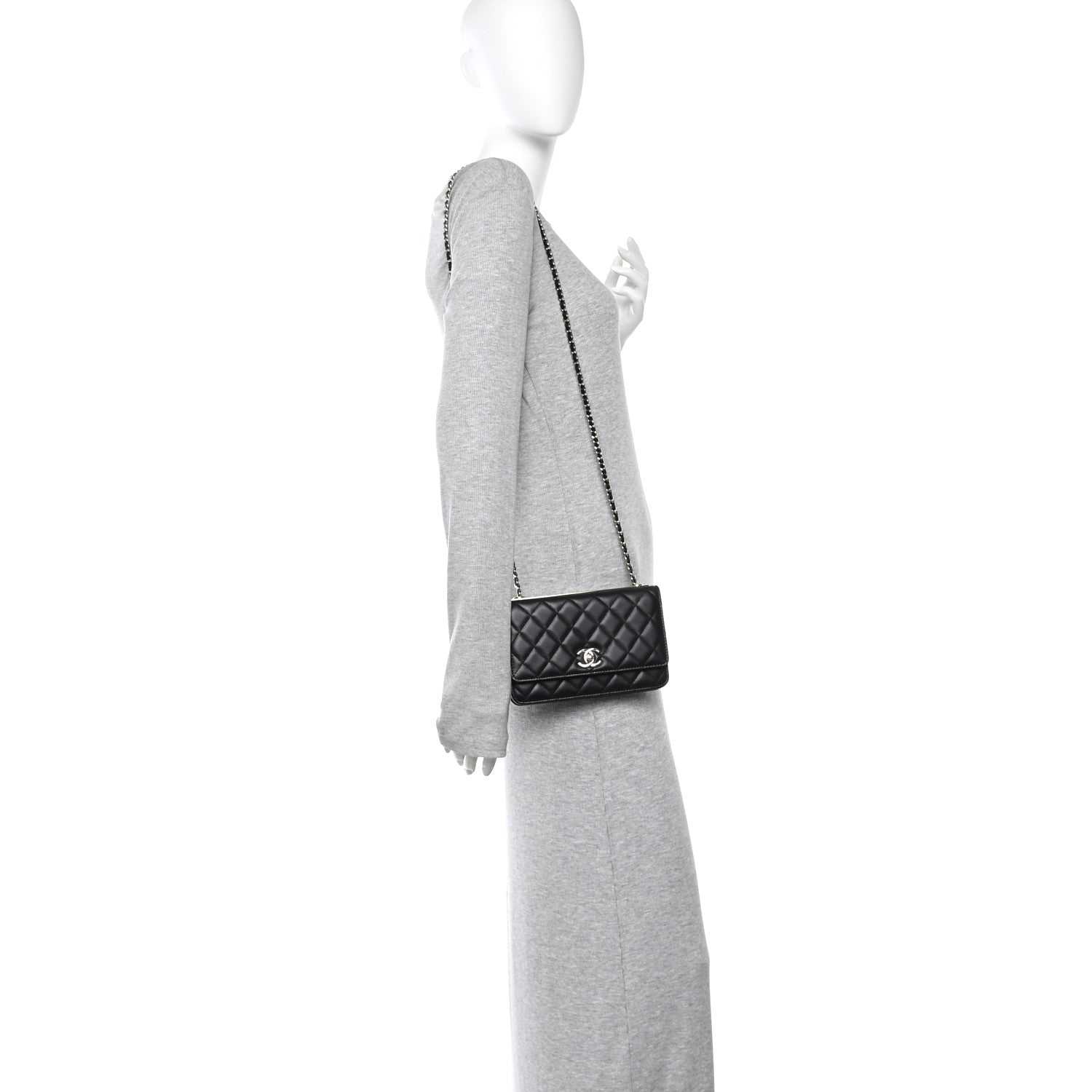 Lambskin Quilted Trendy CC Wallet On Chain WOC Black