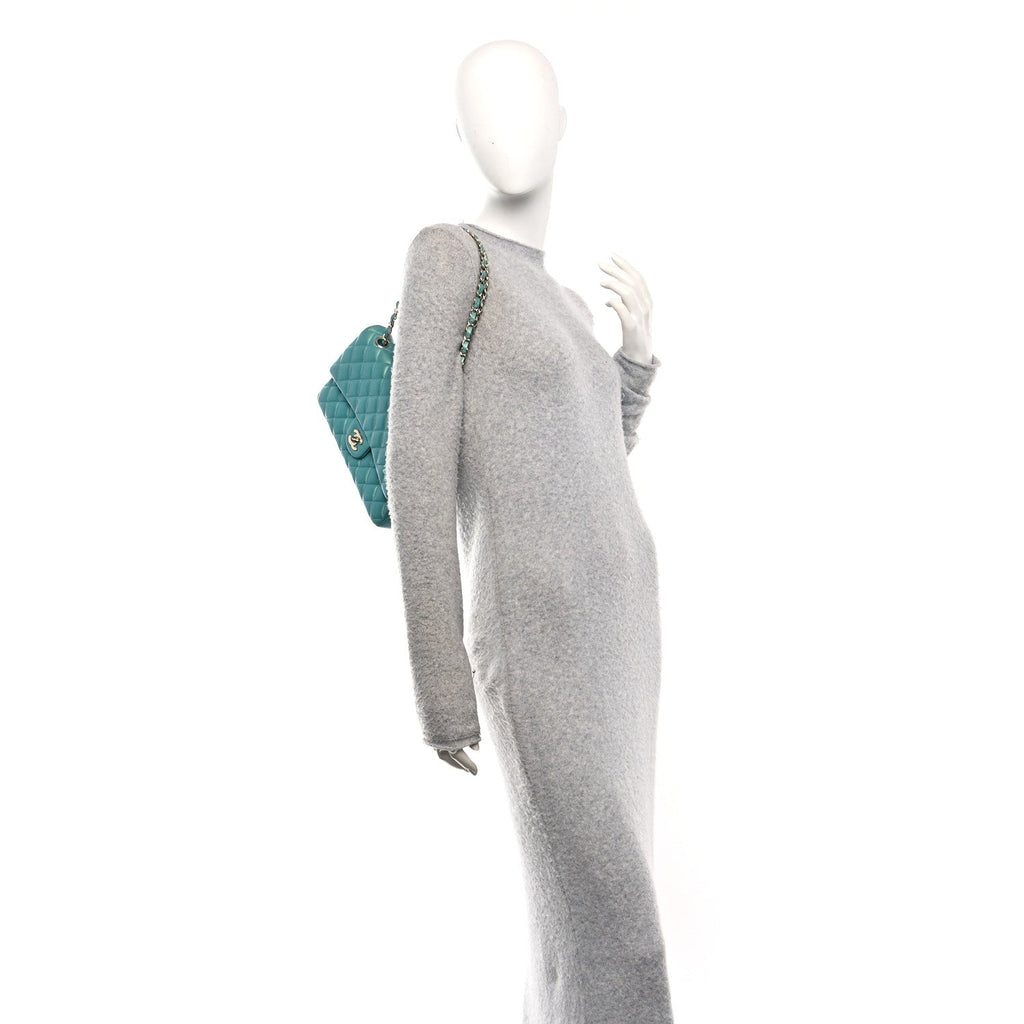 Iridescent Caviar Quilted Medium Double Flap Green