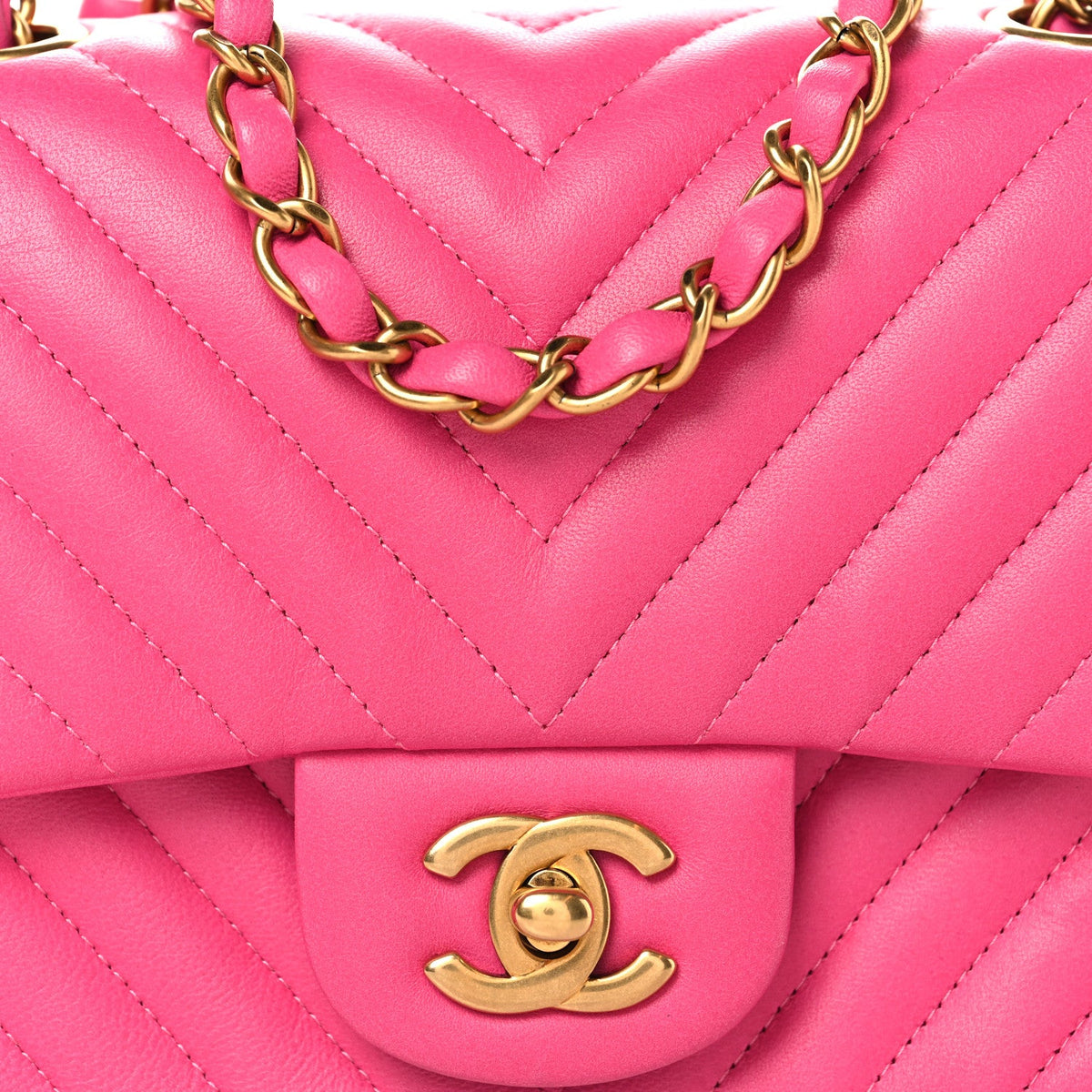 Lambskin Chevron Quilted Mini Square Flap  Pink