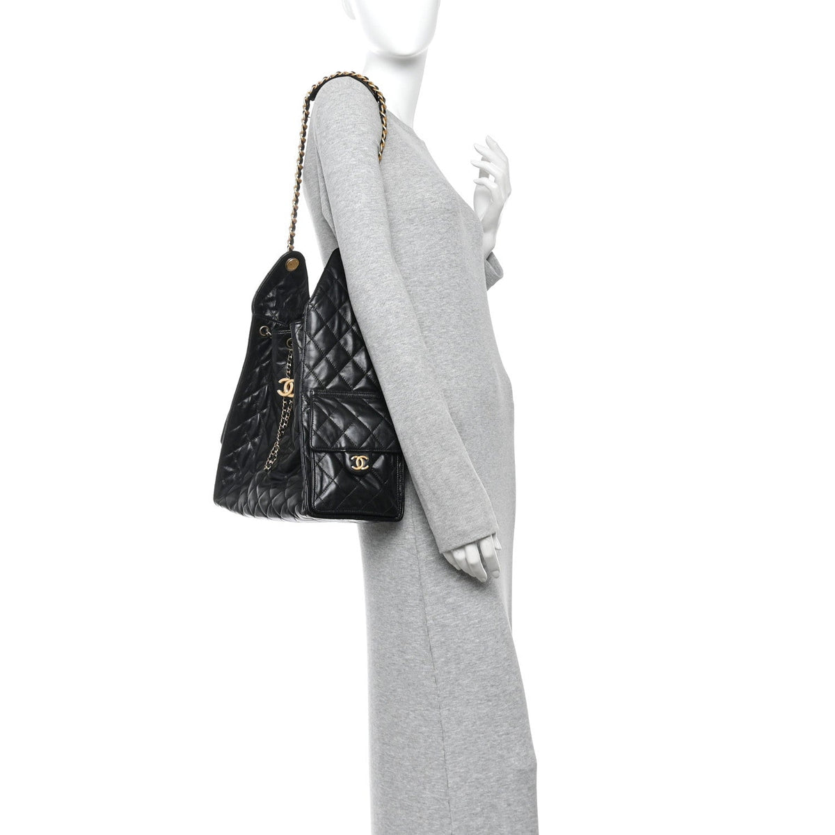 Shiny Crumpled Calfskin Quilted Medium Chanel 25 Handbag Black