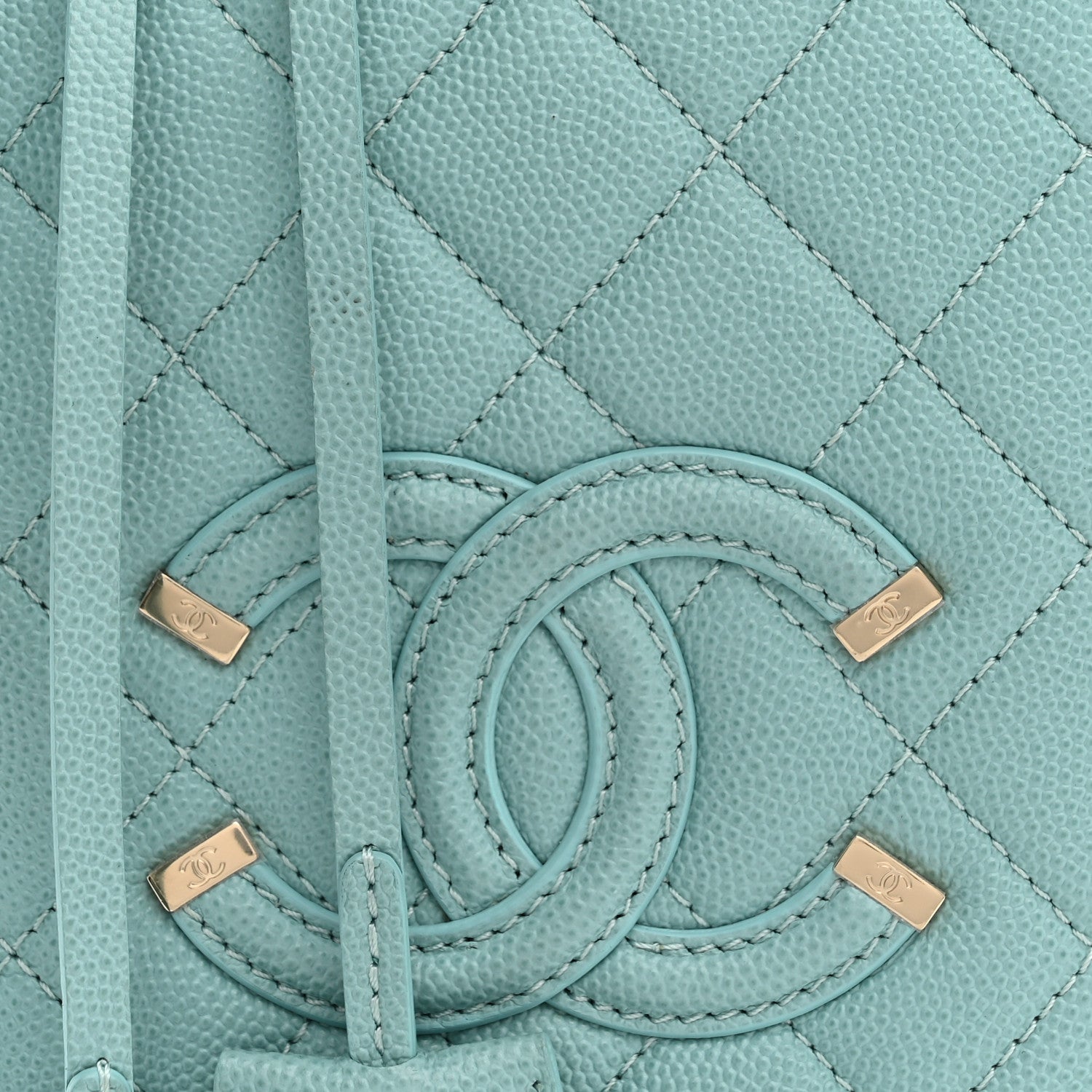 Caviar Quilted CC North South Filigree Vanity Case Light Blue