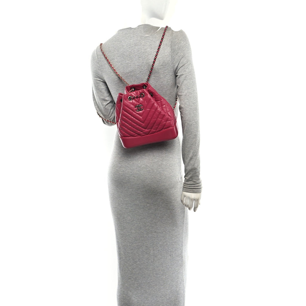 Aged Calfskin Chevron Quilted Small Gabrielle Backpack Dark Pink