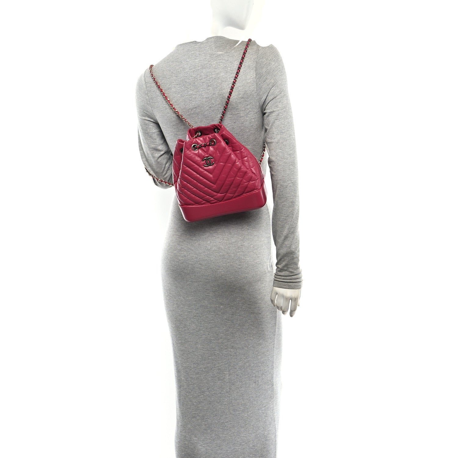 Aged Calfskin Chevron Quilted Small Gabrielle Backpack Dark Pink