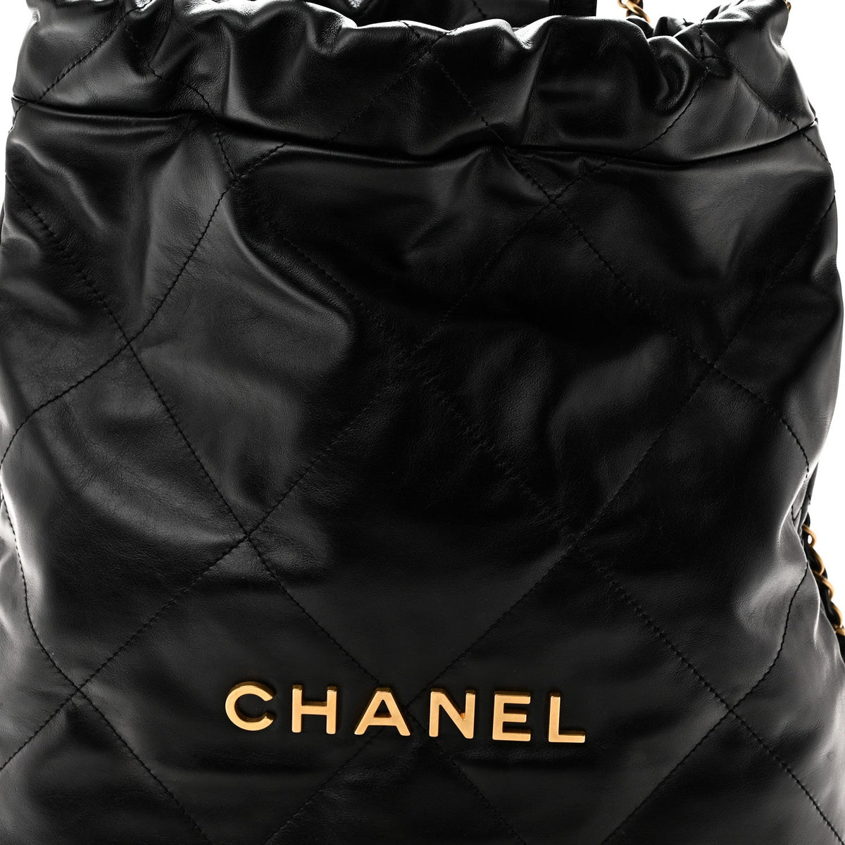 Shiny Calfskin Quilted Chanel 22 Backpack Black