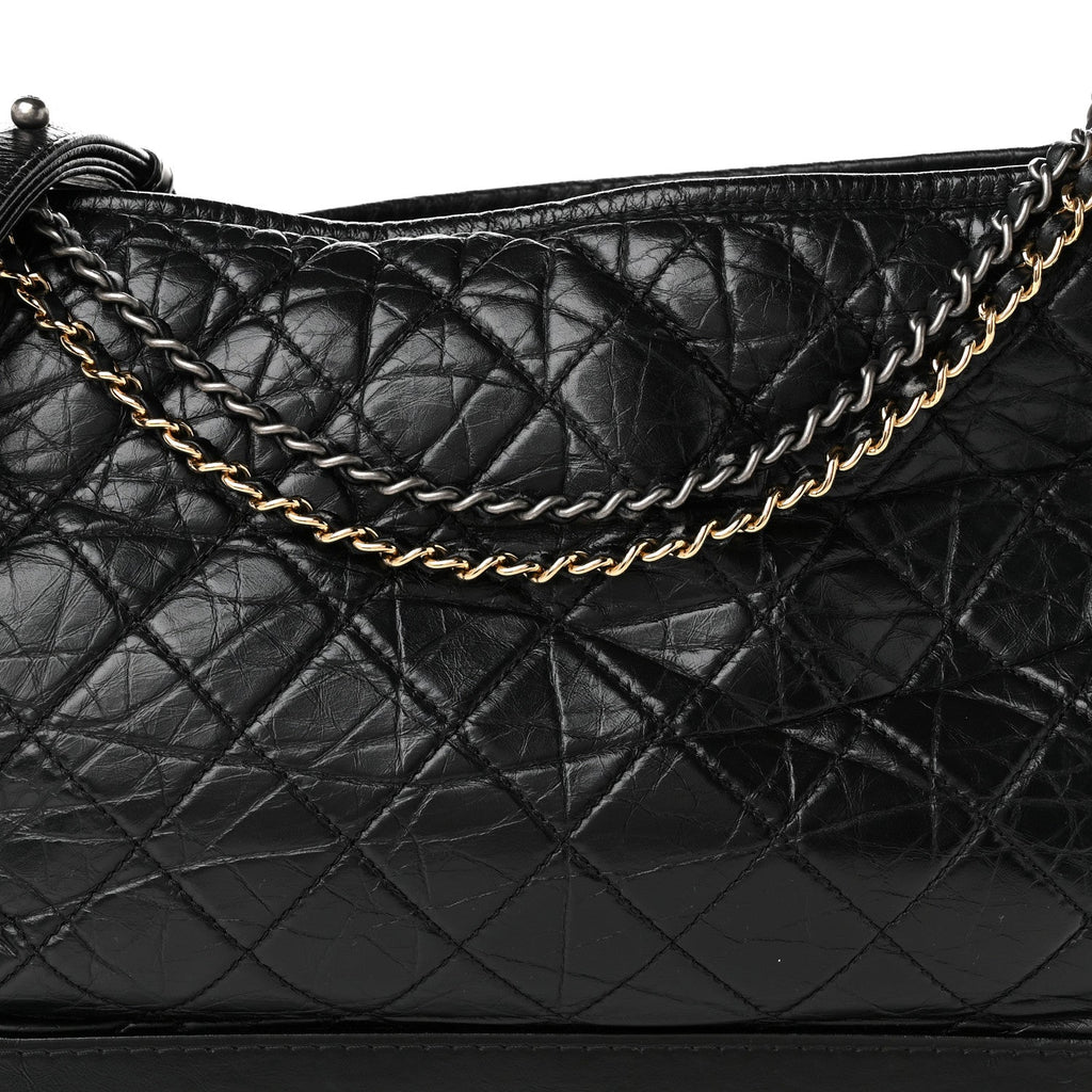 Aged Calfskin Quilted Large Gabrielle Hobo Black