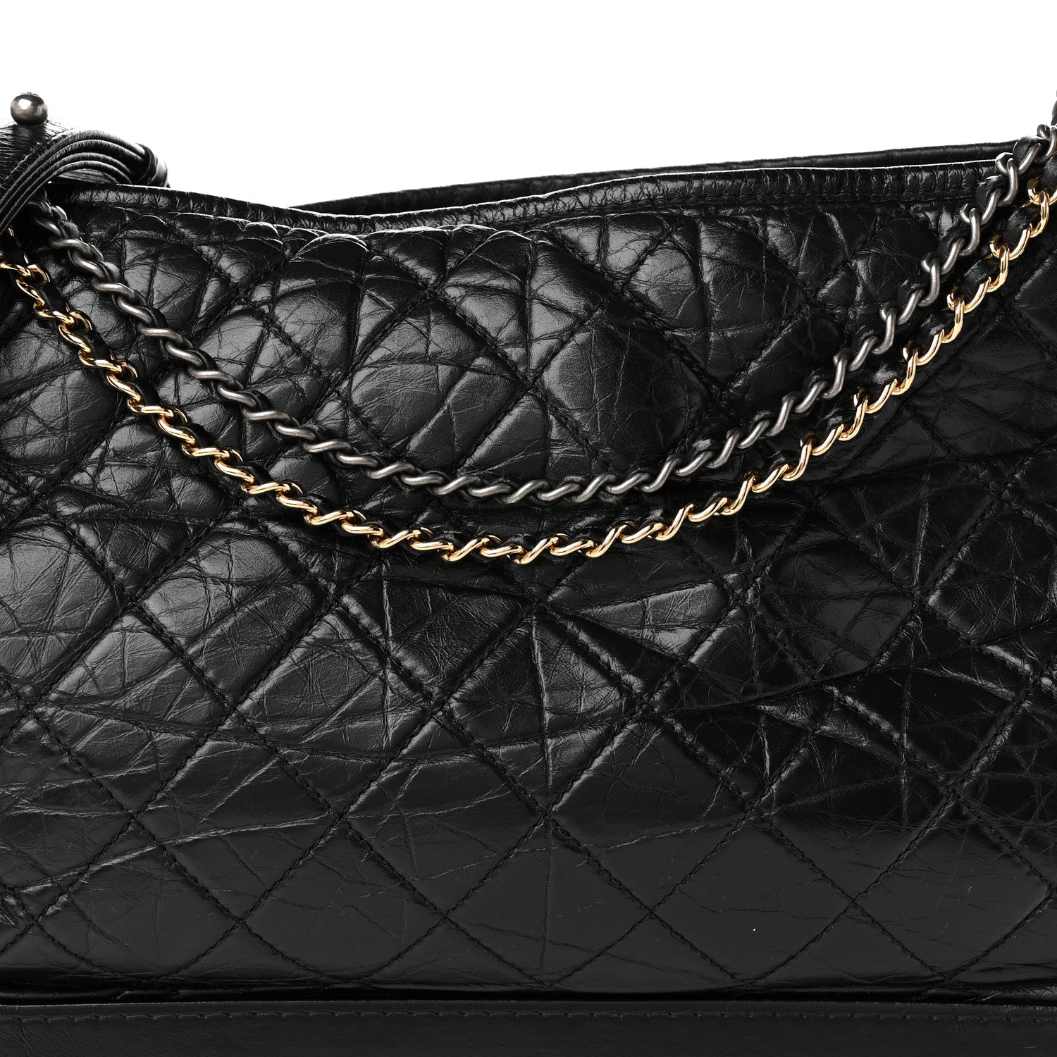 Aged Calfskin Quilted Large Gabrielle Hobo Black