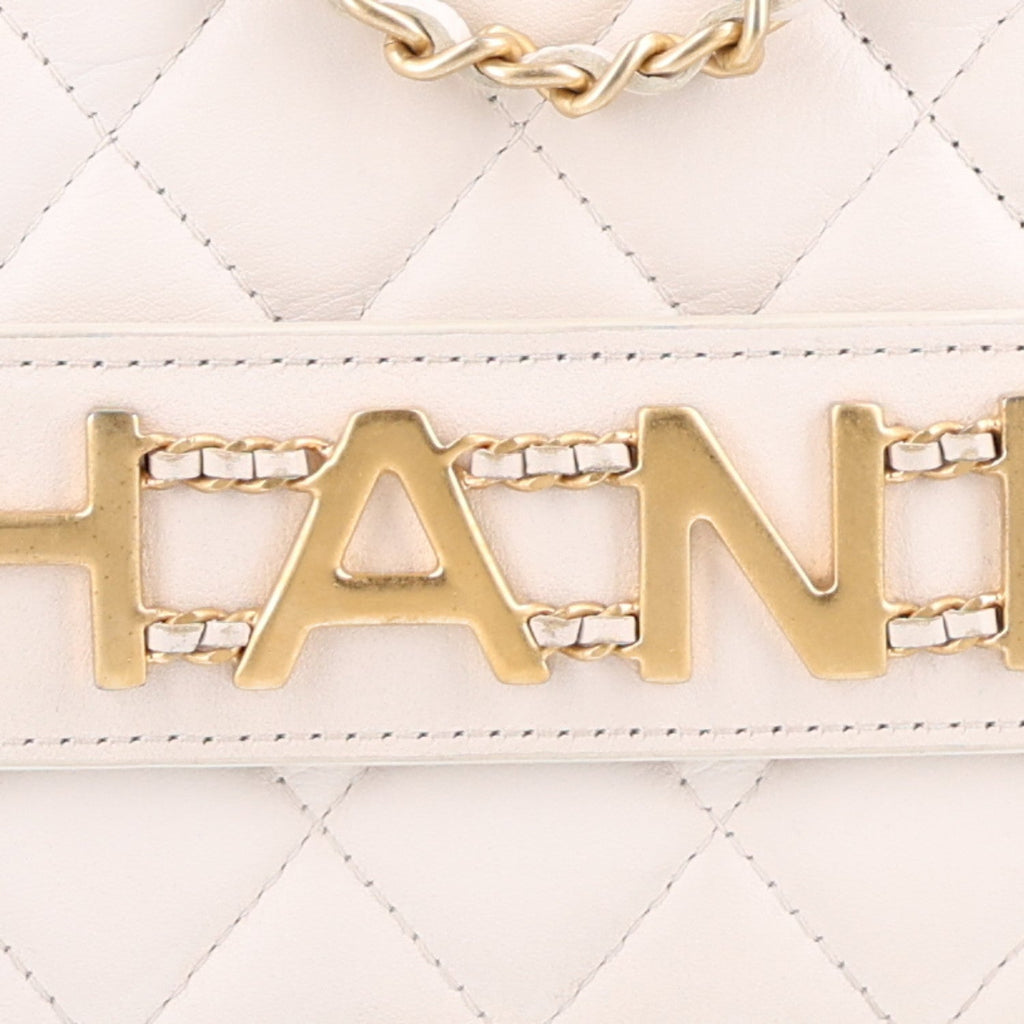 Calfskin Quilted Enchained Wallet On Chain WOC White