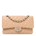 Caviar Quilted Medium Double Flap Beige