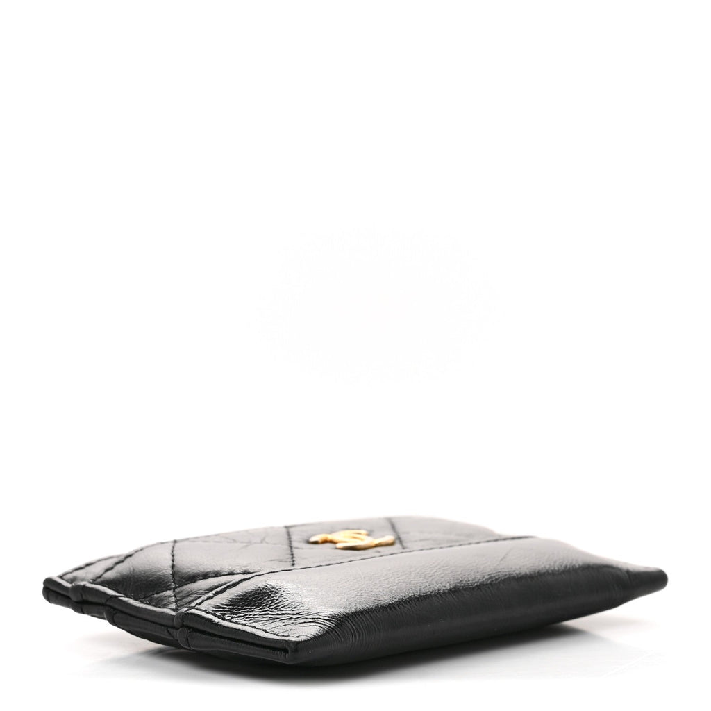 Aged Calfskin Quilted Gabrielle Card Holder Black
