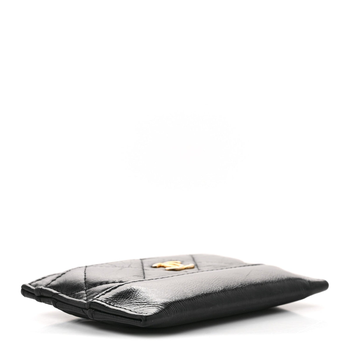 Aged Calfskin Quilted Gabrielle Card Holder Black