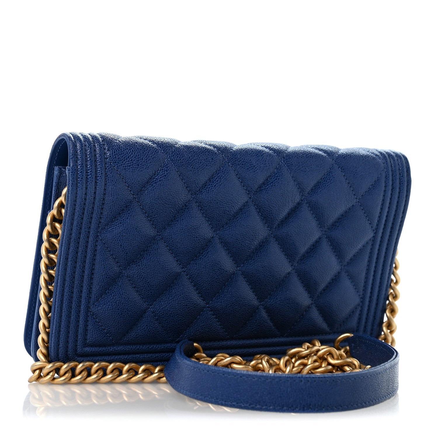 Caviar Quilted Boy Wallet On Chain WOC Dark Blue