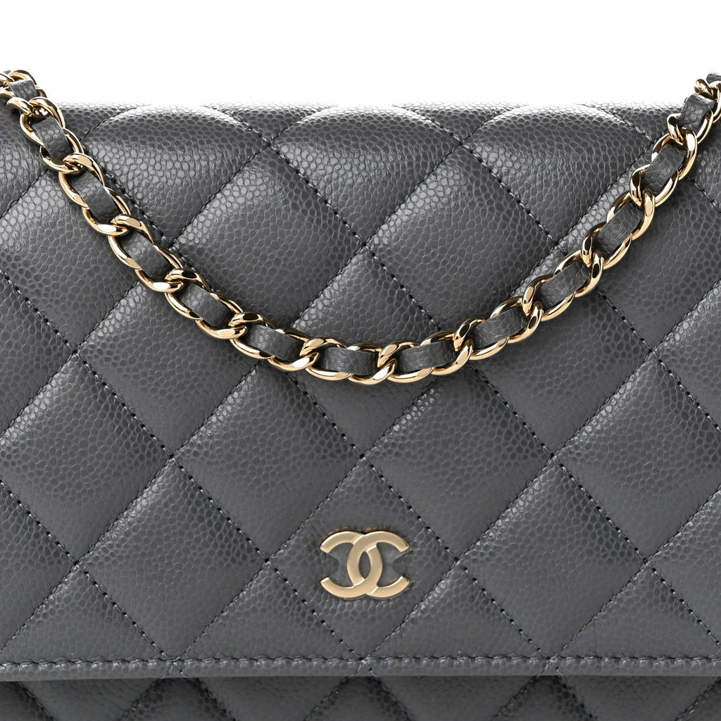 Caviar Quilted Wallet on Chain WOC Grey