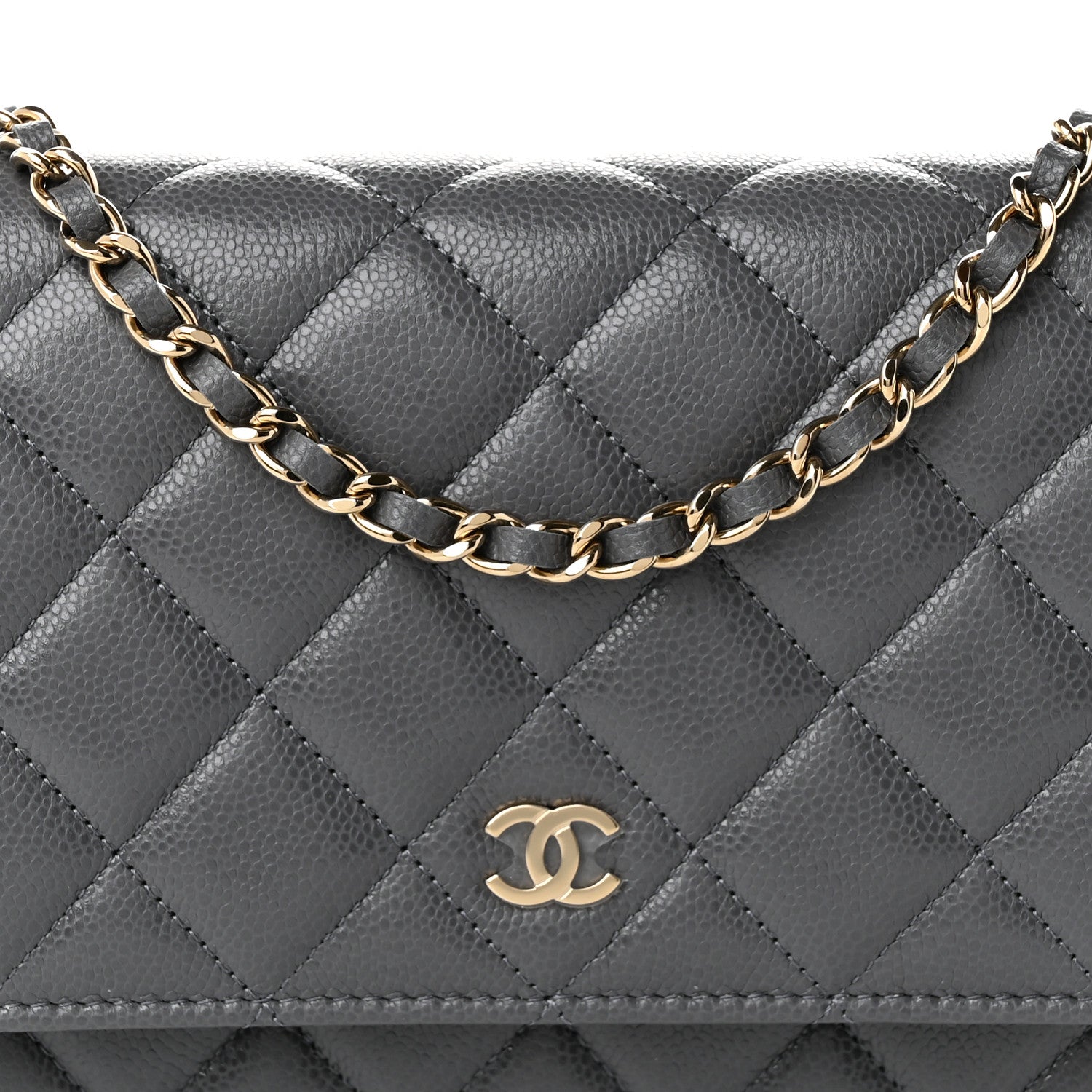 Caviar Quilted Wallet on Chain WOC Grey