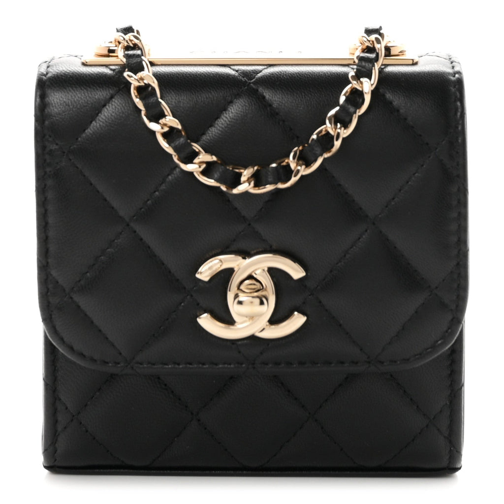 Lambskin Quilted Mini Trendy CC Chain Wallet Black