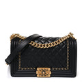 Lambskin Quilted Medium Chain Around Boy Flap Black