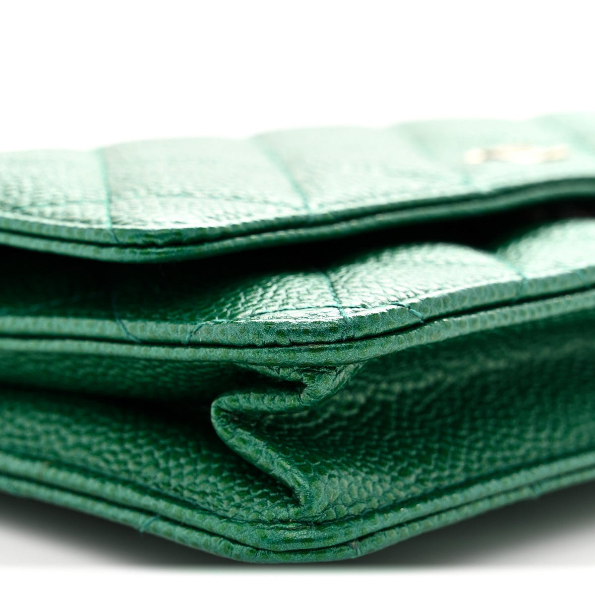 Metallic Caviar Quilted Wallet On Chain WOC Green