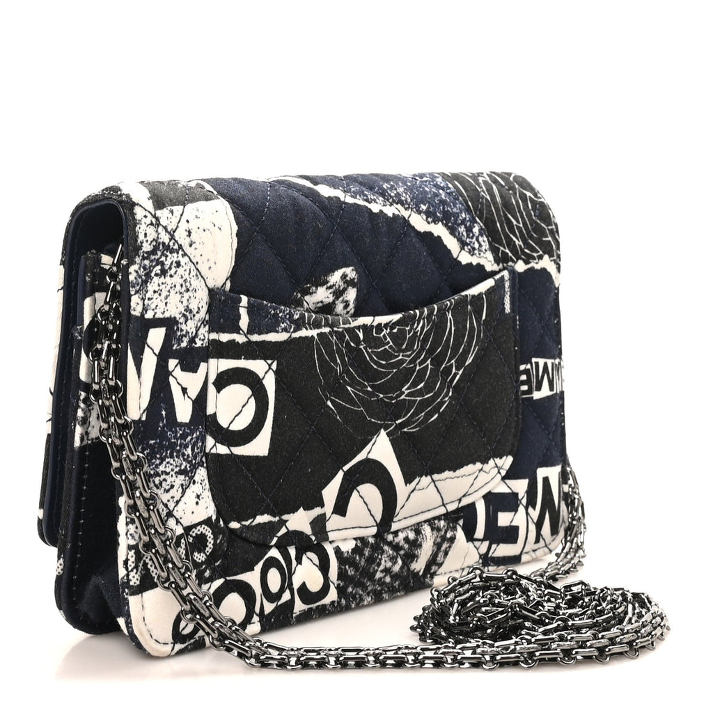 Canvas Printed Quilted 2.55 Reissue Wallet On Chain WOC White Black Navy Blue