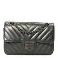 Metallic Aged Calfskin Chevron Quilted 2.55 Reissue Mini Flap Grey