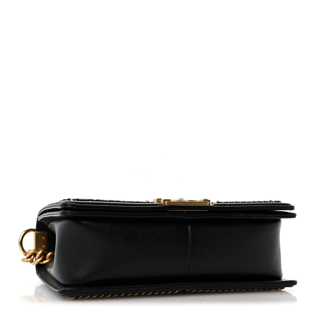 Lambskin Quilted Medium Top Handle Boy Flap Black