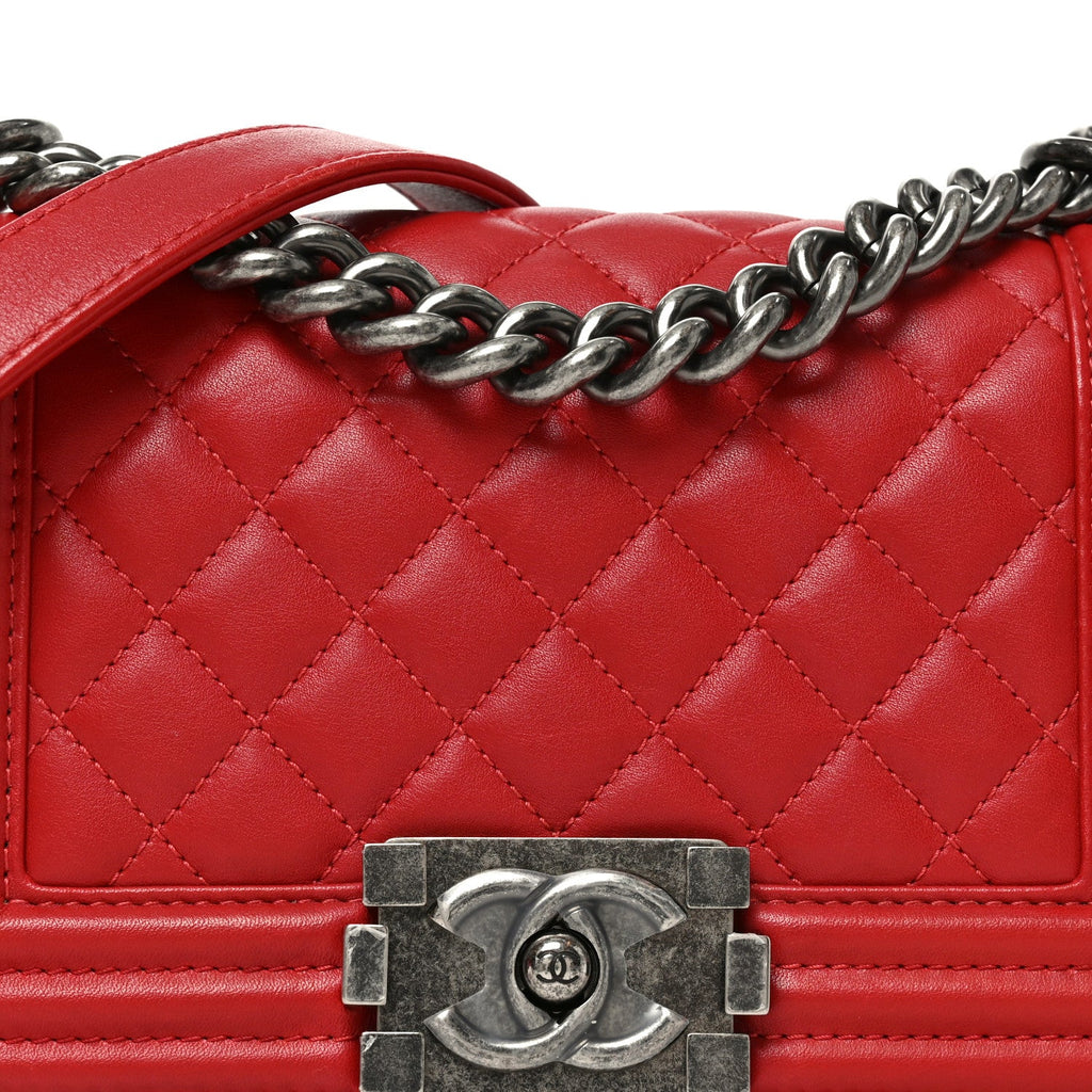 Lambskin Quilted Small Boy Flap Red