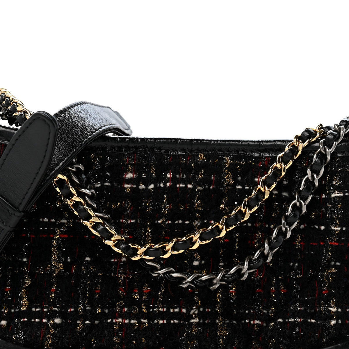 Tweed Calfskin Quilted Small Gabrielle Hobo Black Gold